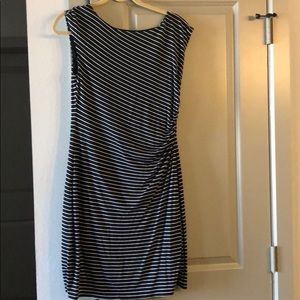 Loft black and white dress with side rouching